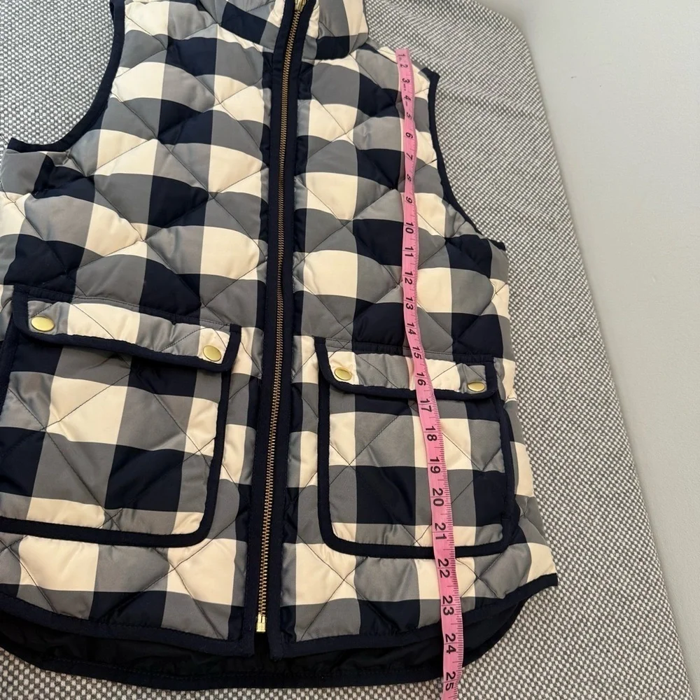 J Crew Excursion Quilted Puffer Vest Jacket Women Blue Buffalo Plaid Sz XS